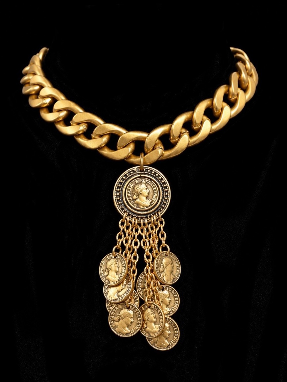 Gold Coin Pendant Chunky Chain Necklace
